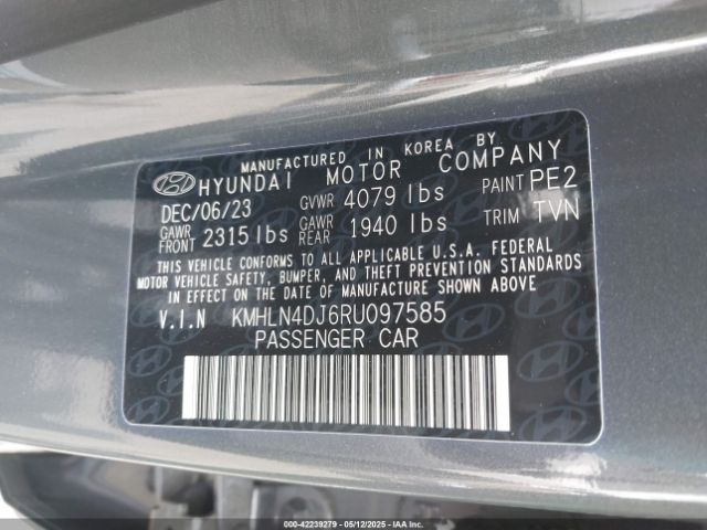 KMHLN4DJ6RU097585 Hyundai Elantra Hybrid Limited