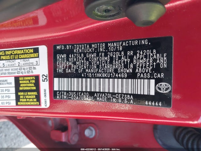 4T1B11HK8KU174469 Toyota CAMRY SE