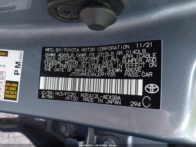 JTDS4MCE6NJ091935 Toyota COROLLA SE