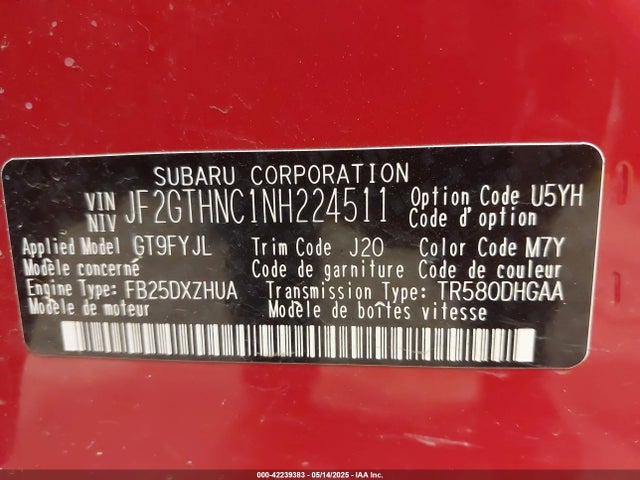 Subaru na 2022 JF2GTHNC1NH224511 Image 9