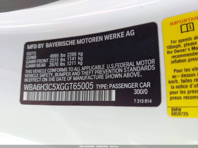 WBA6H3C5XGGT65005 BMW 2016