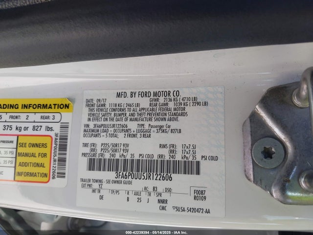 Ford Fusion Hybrid S 2018 3FA6P0UU5JR122606 Image 9