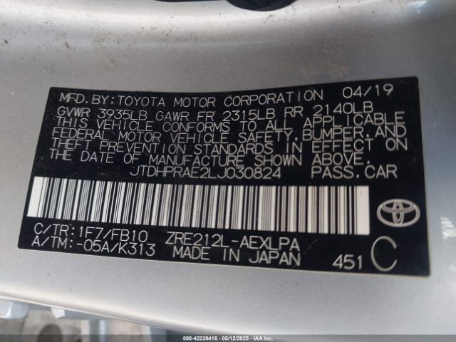 JTDHPRAE2LJ030824 Toyota COROLLA LE