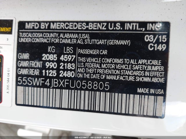 55SWF4JBXFU058805 Mercedes-Benz C 300 Luxury/sport