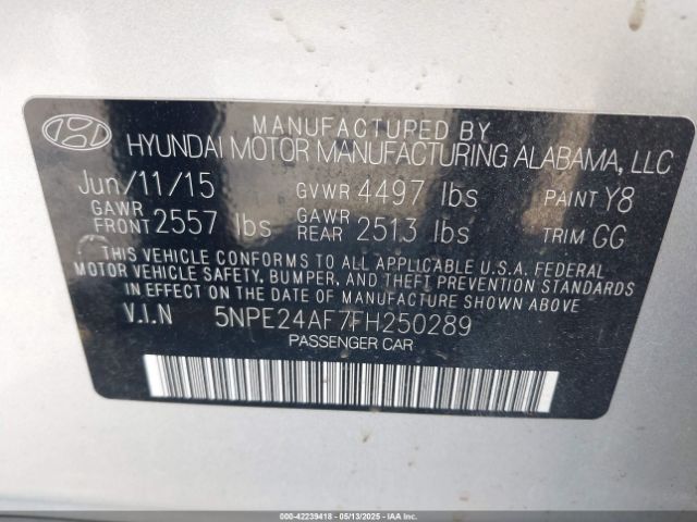 5NPE24AF7FH250289 Hyundai SONATA SE