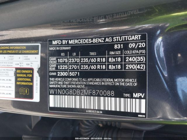 W1N0G8DB2MF870088 Mercedes-Benz Glc 300 Suv