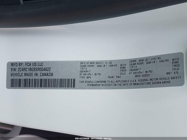 2C4RC1BG8SR554622 Chrysler Pacifica Select