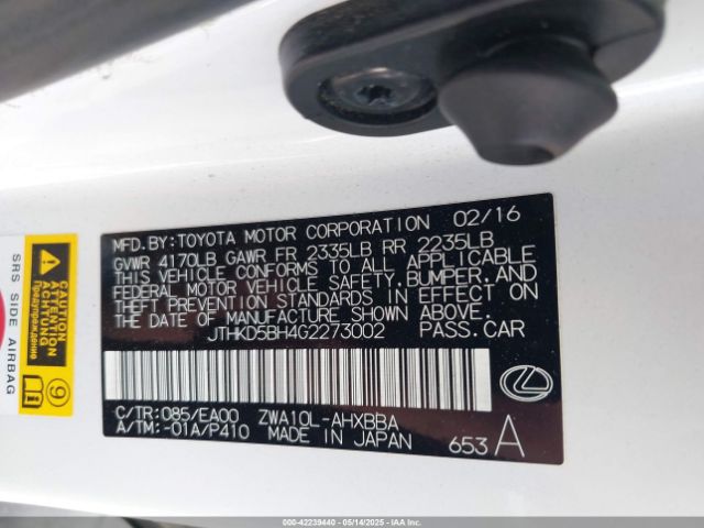 JTHKD5BH4G2273002 Lexus CT 200H