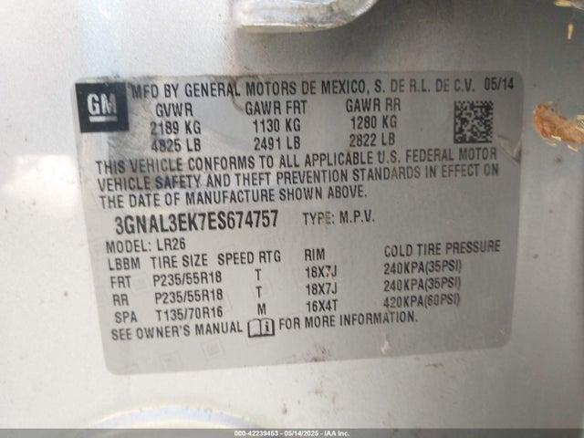 3GNAL3EK7ES674757 Chevrolet Captiva Sport Lt
