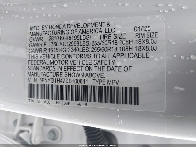 5FNYG1H47SB100841 Honda j35y8