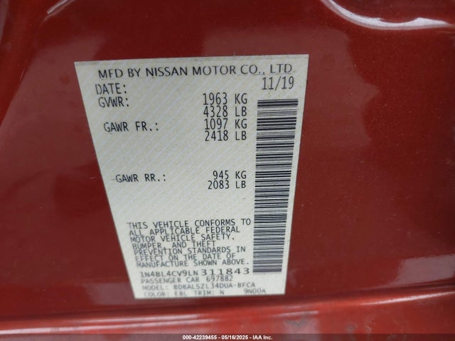 1N4BL4CV9LN311843 Nissan Altima