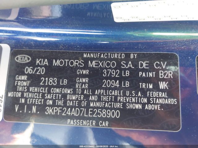 3KPF24AD7LE258900 KIA Forte Lxs