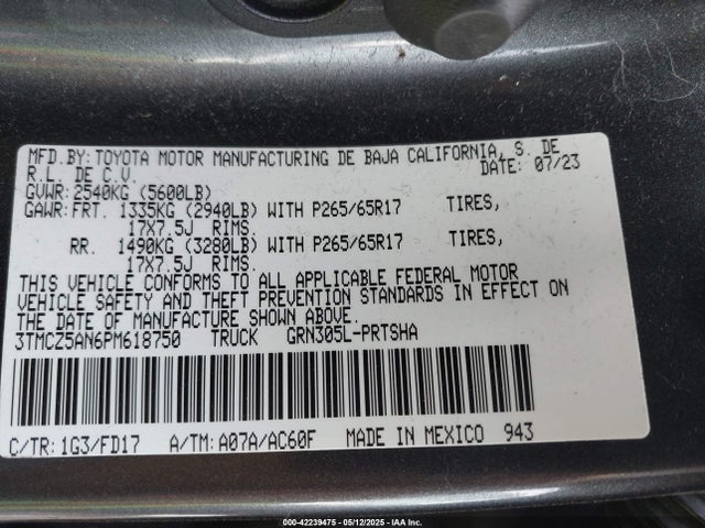 3TMCZ5AN6PM618750 Toyota 2gr-fks