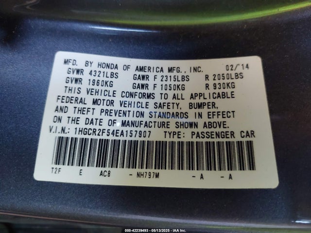1HGCR2F54EA157907 Honda k24w1