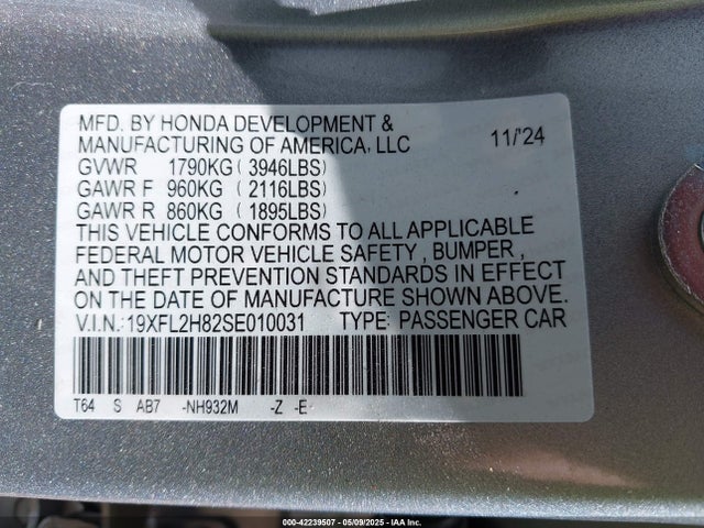 19XFL2H82SE010031 Honda k20c9