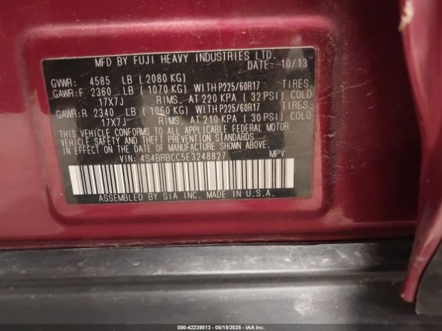 4S4BRBCC5E3248827 Subaru Outback 2.5i Premium