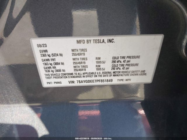 7SAYGDEE7PF851849 Tesla Model Y