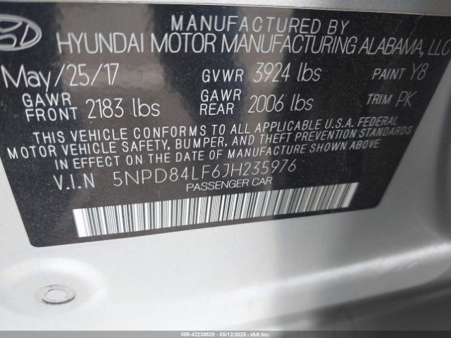 5NPD84LF6JH235976 Hyundai ELANTRA SEL
