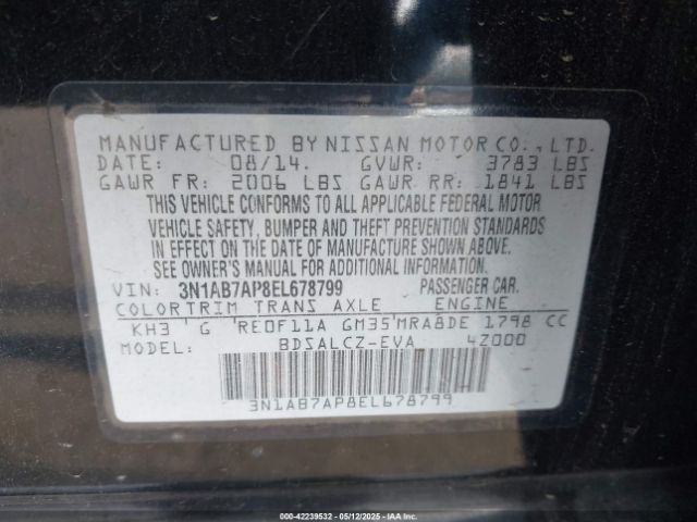 3N1AB7AP8EL678799 Nissan SENTRA S