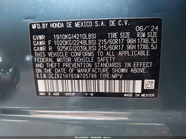 3CZRZ1H76SM705786 Honda k20z5