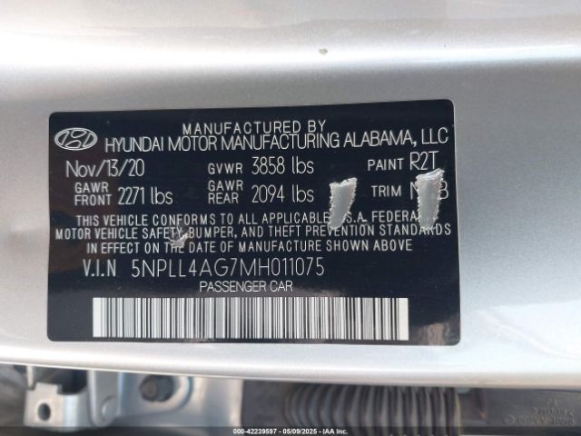 5NPLL4AG7MH011075 Hyundai ELANTRA SE