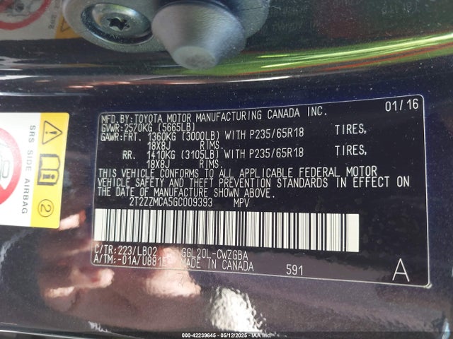 Lexus 2016 2016 2T2ZZMCA5GC009393 Image 9
