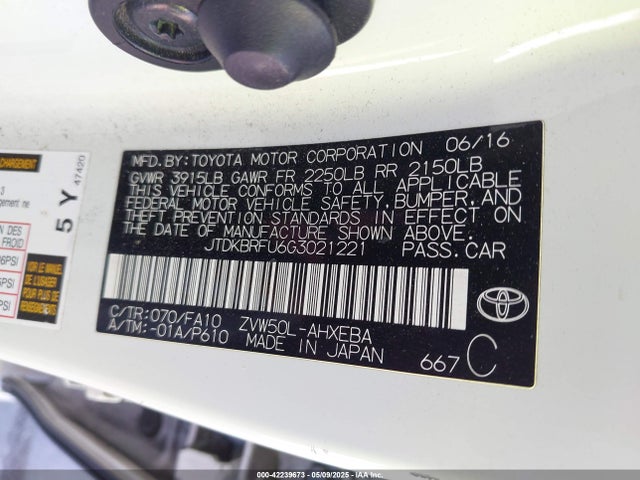 JTDKBRFU6G3021221 Toyota Prius Two