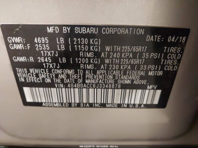 4S4BSACC6J3348878 Subaru Outback 2.5i Premium