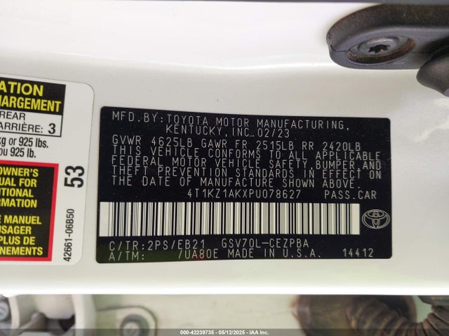 4T1KZ1AKXPU078627 Toyota 2gr-fks