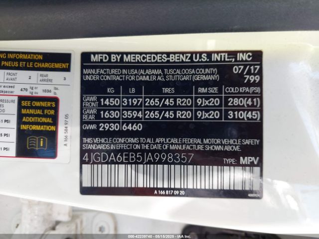 4JGDA6EB5JA998357 Mercedes-Benz Amg Gle 43 4matic