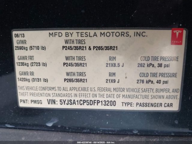2013 TESLA MODEL S 5YJSA1CP5DFP13200 Photo 8