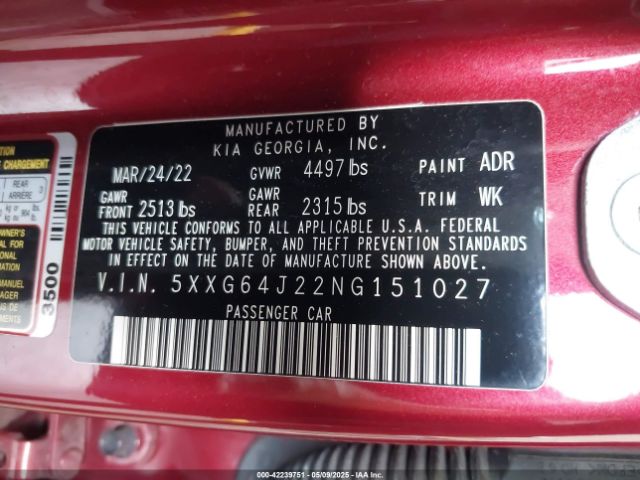 5XXG64J22NG151027 KIA K5 Gt-line