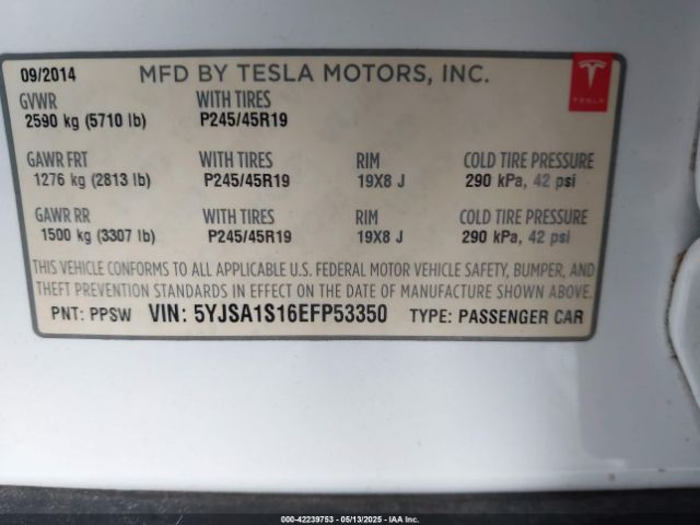 5YJSA1S16EFP53350 Tesla MODEL S