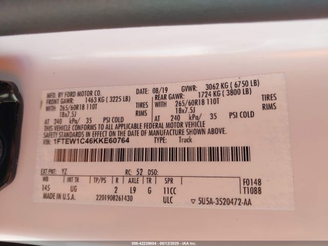 1FTEW1C46KKE60764 Ford gtdi