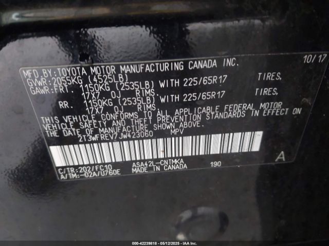 2T3WFREV7JW423060 Toyota Rav4 Xle