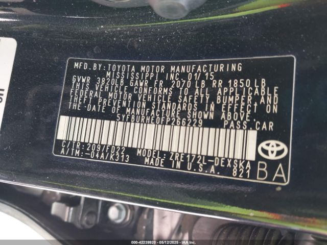 5YFBURHE0FP266229 Toyota Corolla S Plus