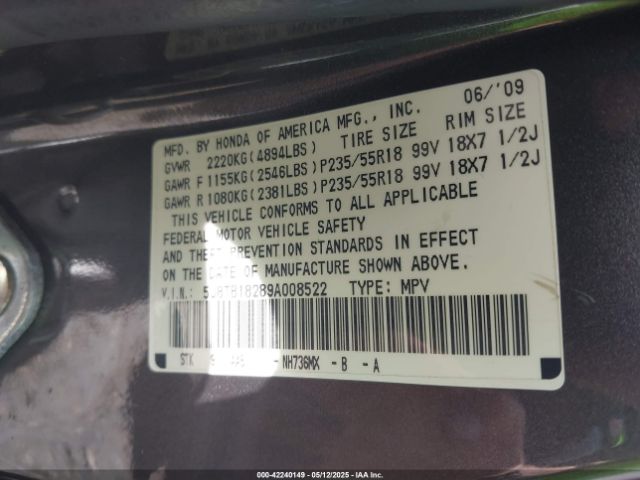 2009 ACURA RDX 5J8TB18289A008522 Photo 8