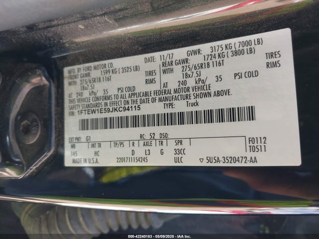 1FTEW1E59JKC94115 Ford F-150 Lariat