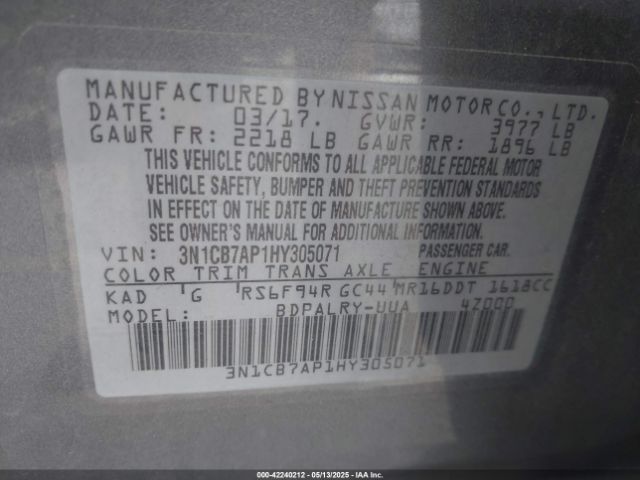 3N1CB7AP1HY305071 Nissan Sentra Sr Turbo