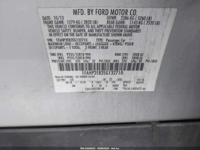 1FAHP2E82EG132710 Ford TAURUS SEL