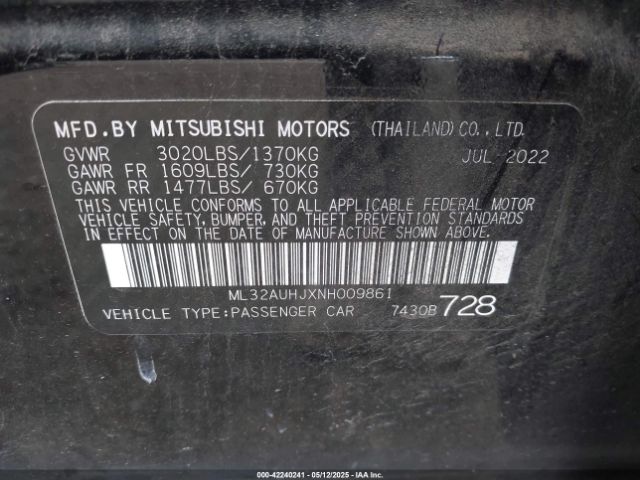 ML32AUHJXNH009861 Mitsubishi Mirage Es/le