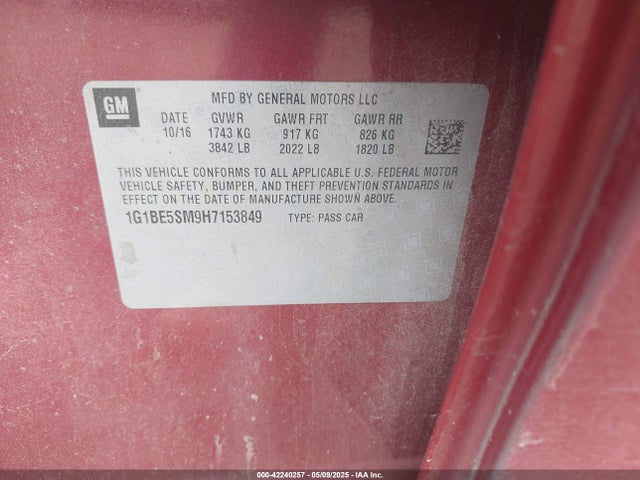 1G1BE5SM9H7153849 Chevrolet Cruze Lt Auto