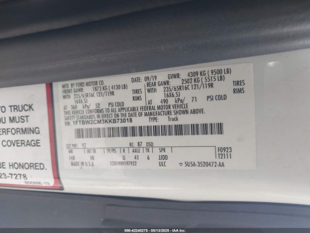 1FTBW2CM3KKB73018 Ford Transit-350
