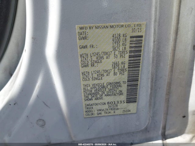 1N6AF0KY2GN801335 Nissan Nv Cargo Nv2500 Hd Sv V8