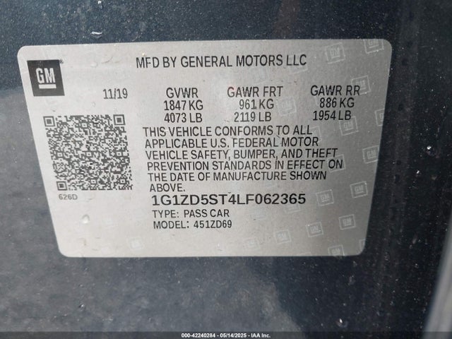 1G1ZD5ST4LF062365 Chevrolet Malibu Fwd Lt