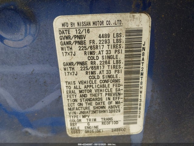JN8AT2MT8HW138829 Nissan ROGUE S