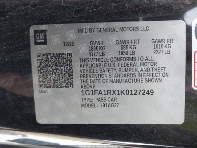 1G1FA1RX1K0127249 Chevrolet Camaro 1lt