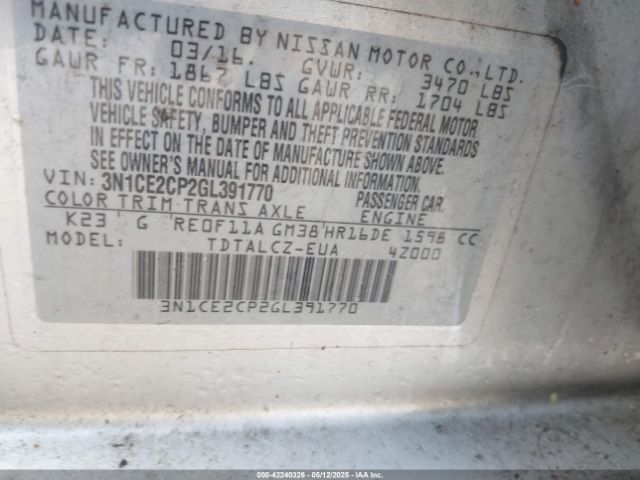 3N1CE2CP2GL391770 Nissan Versa Note S Plus