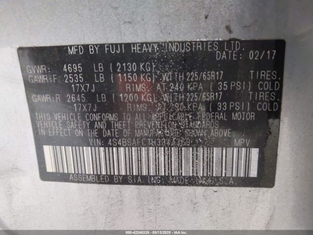 4S4BSAFC1H3344369 Subaru Outback 2.5i Premium