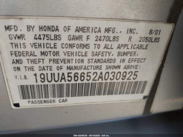 2002 ACURA TL 19UUA56652A030925 Photo 8